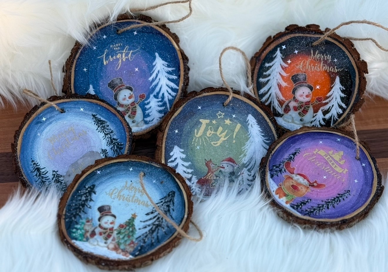 Wood Slice Christmas Ornament Set